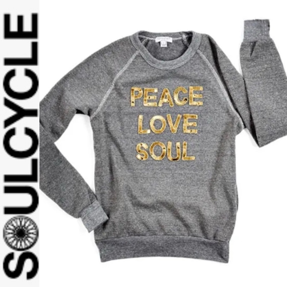 Soul Cycle x Sundry Peace Love Soul Sequin Sweatshirt s